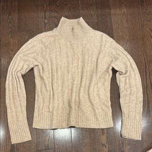 J. Crew Tan Mock Neck Sweater with Ribbed Knit